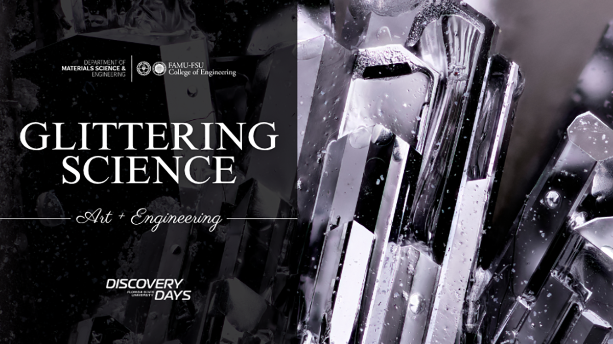 Glittering Science invitation with information and photo.