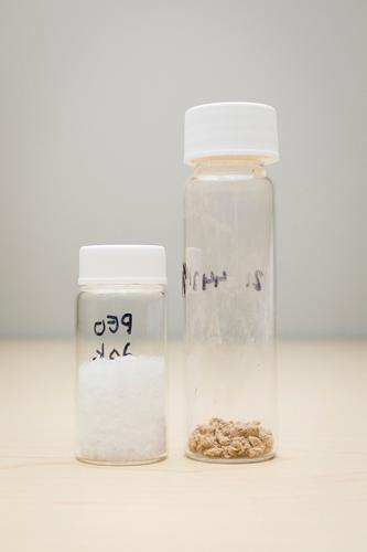 closeup photo of two test tubes against white background