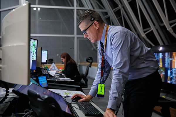 photo of famu-fsu engineering alumnus jeremy graeber at launch control desk kennedy space center