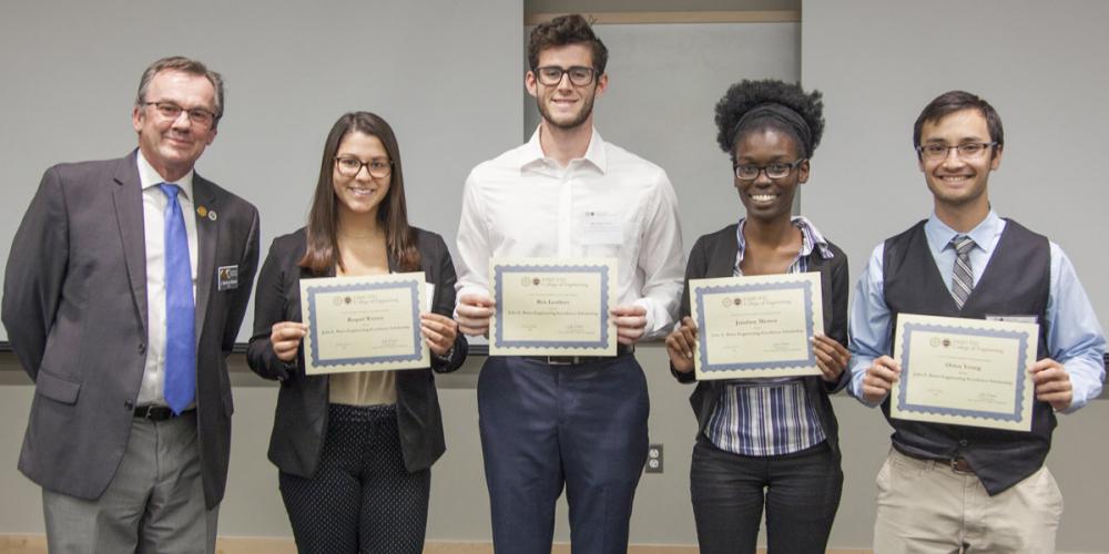 John E. Bates Scholarship - Raquel Werner Albert, Ben Leathers, Jesufane Mentor, Orion Yeung, (not shown) Cody Vanderpool and Justin Bartell