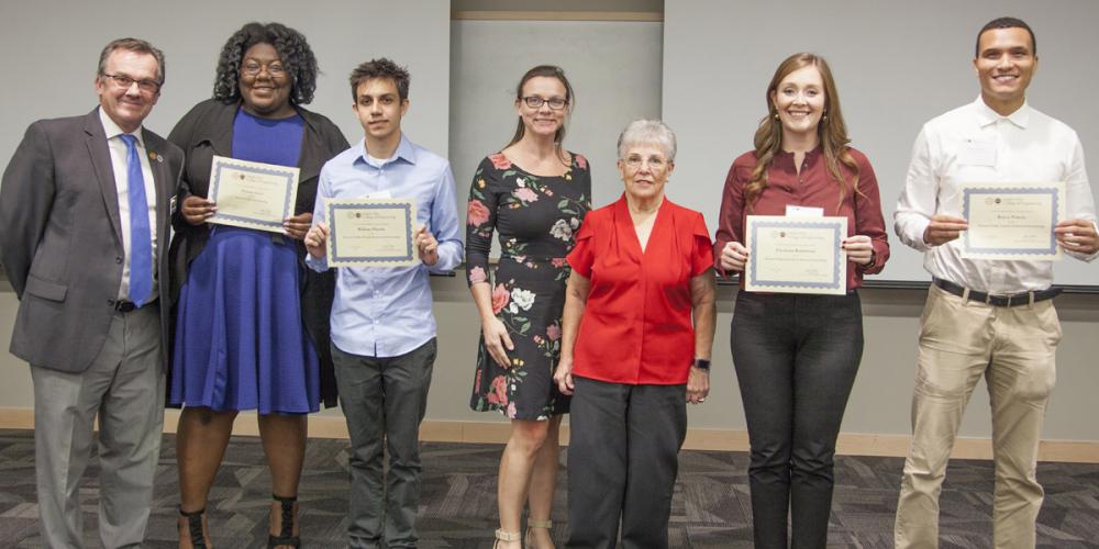 Stewart-Tulley Family Scholarship - Suzane Juste, William Pineda, Christina Balterman, Royce Pokela, (not shown) Charissa Lucien, Jonathan Cooper and Tyler Levin