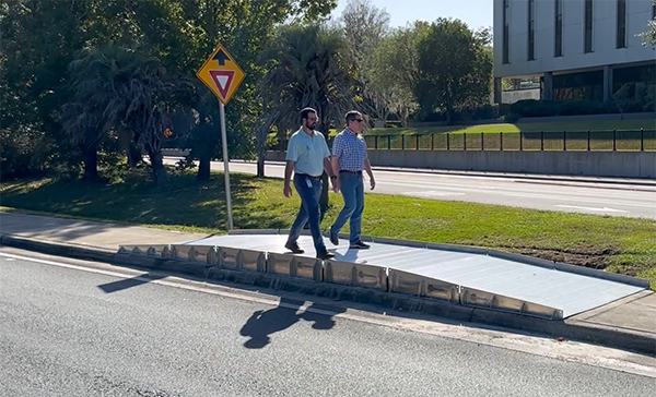 photo of pedestrians walking on span path modular product