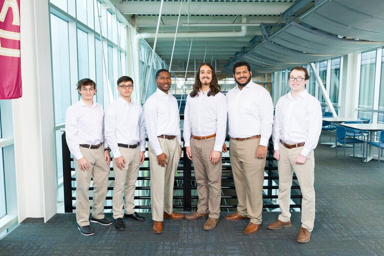 Members of Team 315 left to right: Tomas Aparicio (ECE), Christian Castellanos (ECE), Khailil Cole (MAE), Peter Fasano (MAE), Nidal Khalil (MAE), Nicholas Vermillion (ECE)