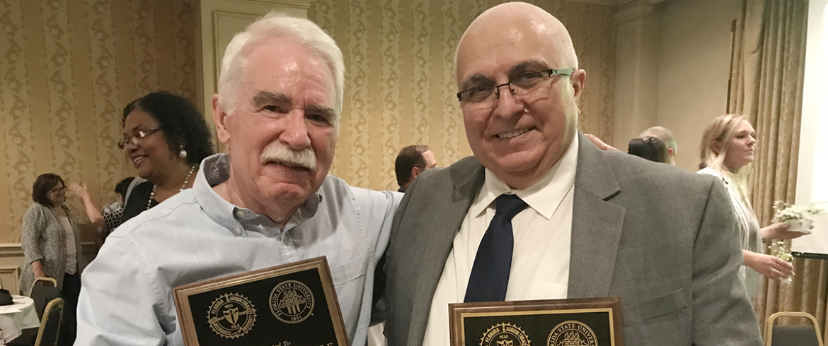 Dr. Jerry Wekezer and Dr. Kamal Tawfiq at the CEE student-faculty banquet on Apr. 12.