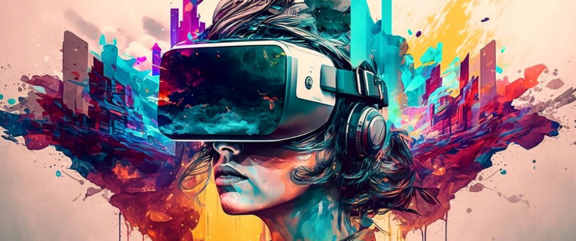AI-generated image of painting of girl in VR headset