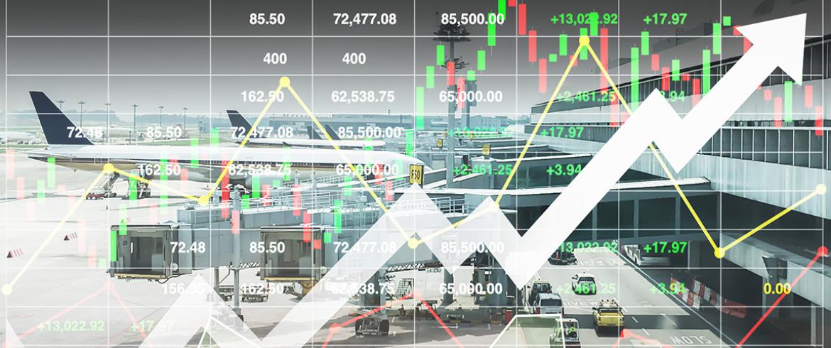 concept photoillustration of commercial flight data