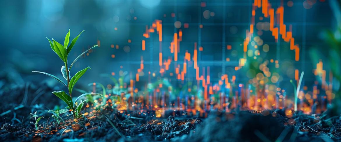ai image of new plant growth with data visualization overlaid