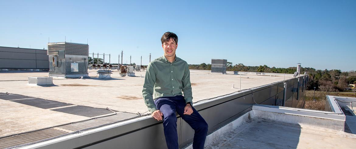 photo of engineering researcher pedro fernandez-caban on the roof of the famu-fsu college of engineering