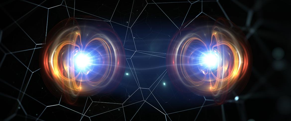 photo illustration of two atoms