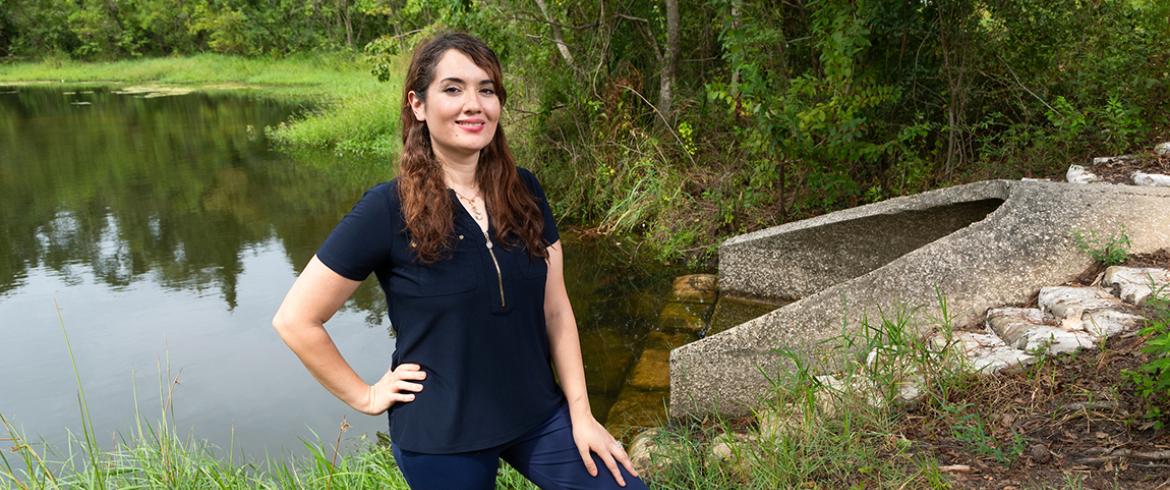 famu-fsu engineering researcher nasrin alamdari at stormwater drain photo