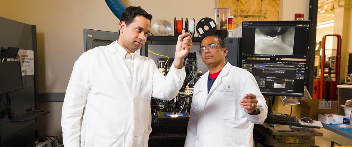 photo of famu-fsu engineering faculty subramanian ramakrishnan and jamel ali in the lab