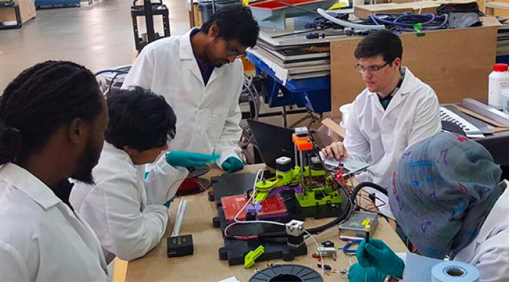 research students in a lab