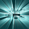 digital illustration of Moving through digital technological particles tunnel, 3d big data digital square tunnel background